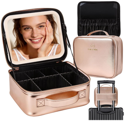 neceser de maquillaje para viaje con espejo y luz LED