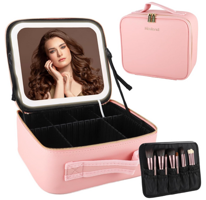 neceser de maquillaje para viaje con espejo y luz LED