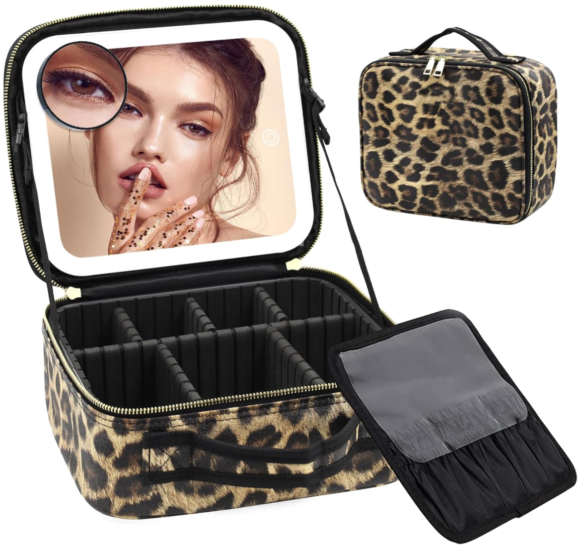 neceser de maquillaje para viaje con espejo y luz LED