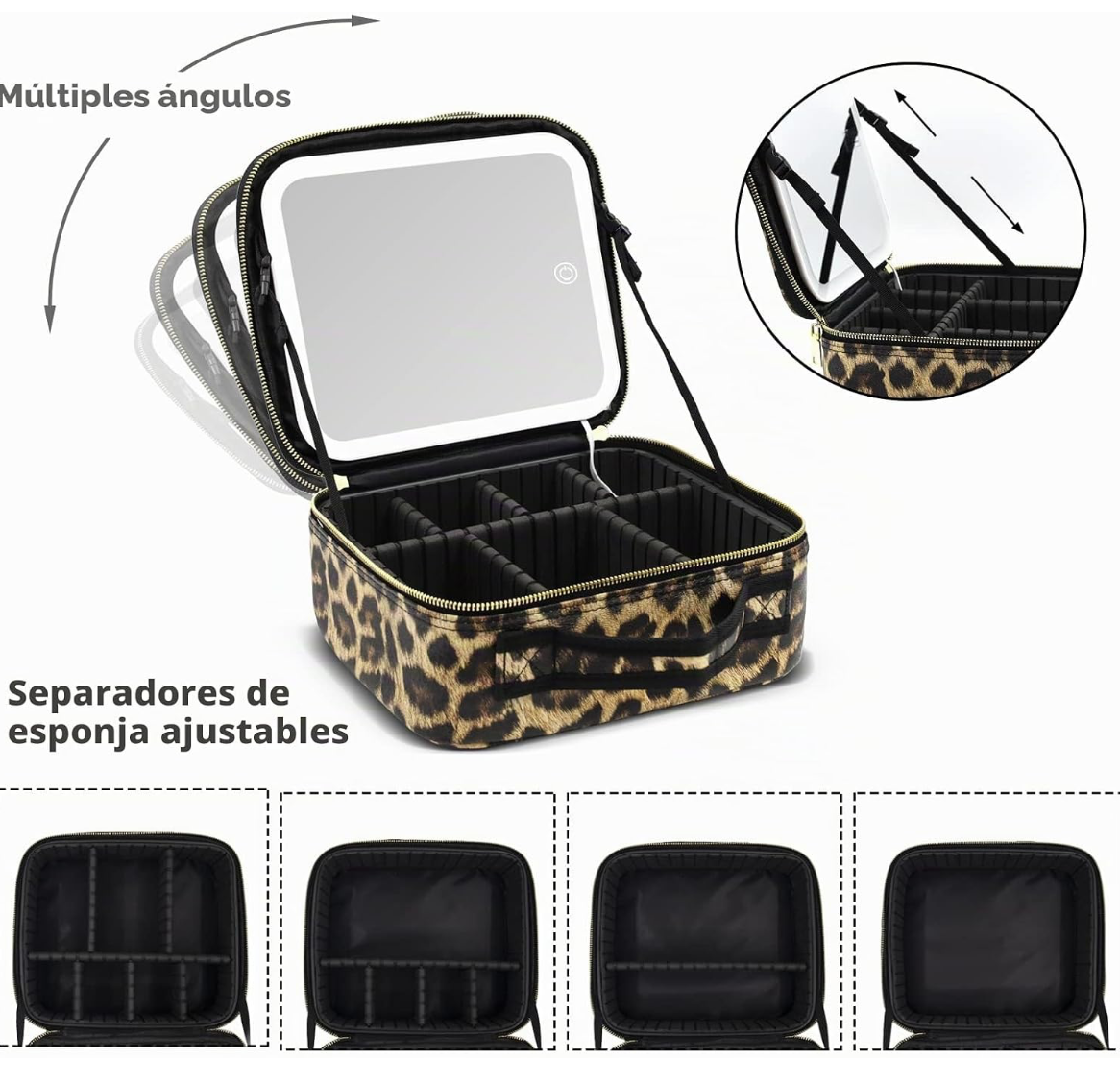 neceser de maquillaje para viaje con espejo y luz LED