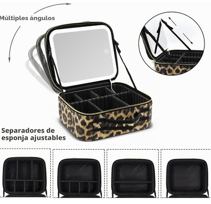 neceser de maquillaje para viaje con espejo y luz LED